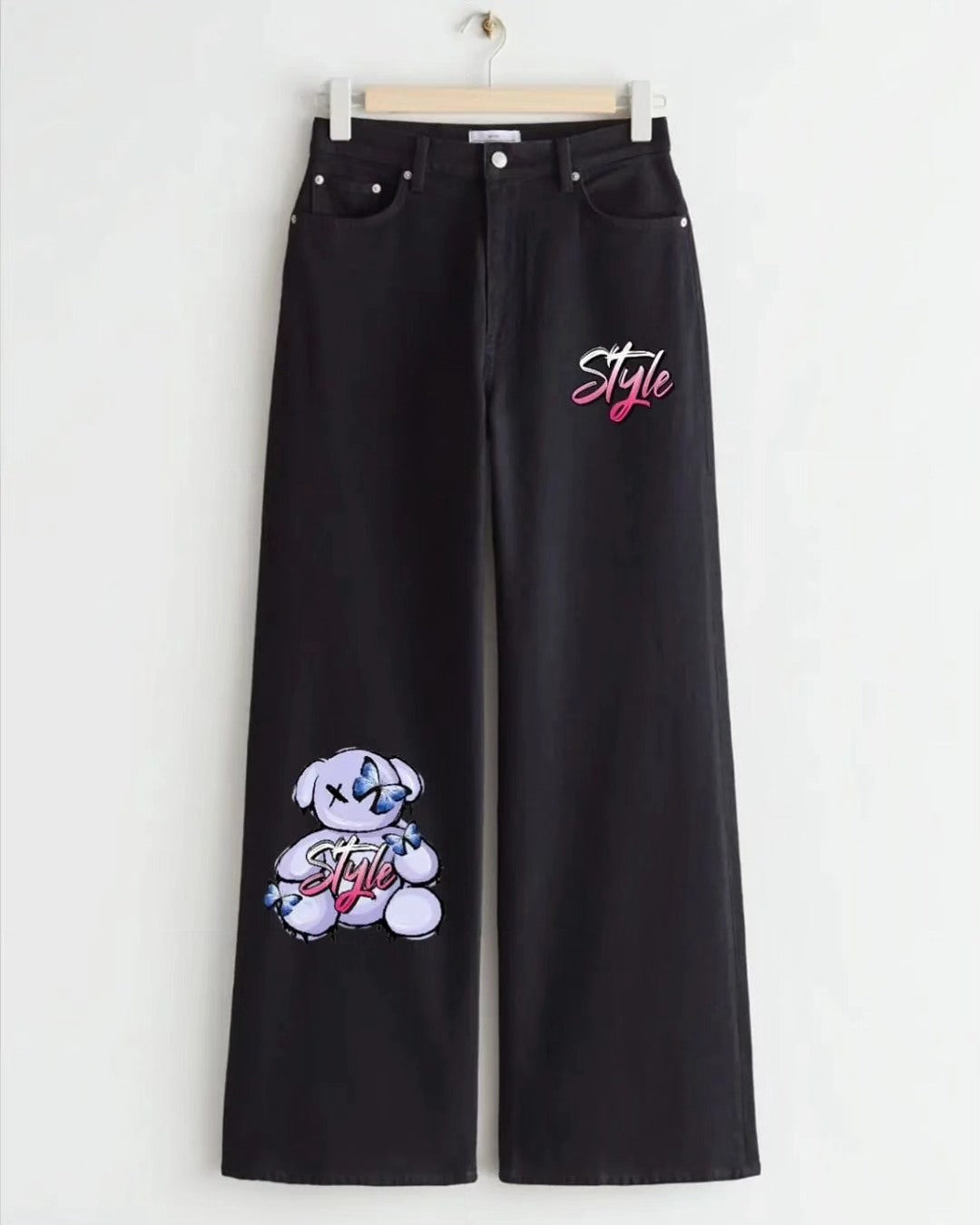 BLACK STYLE BEAR WIDE LEG JEANS - THE VOGUE APPARELS