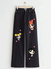 BLACK POWER PUFF GIRLS WIDE LEG JEANS - THE VOGUE APPARELS