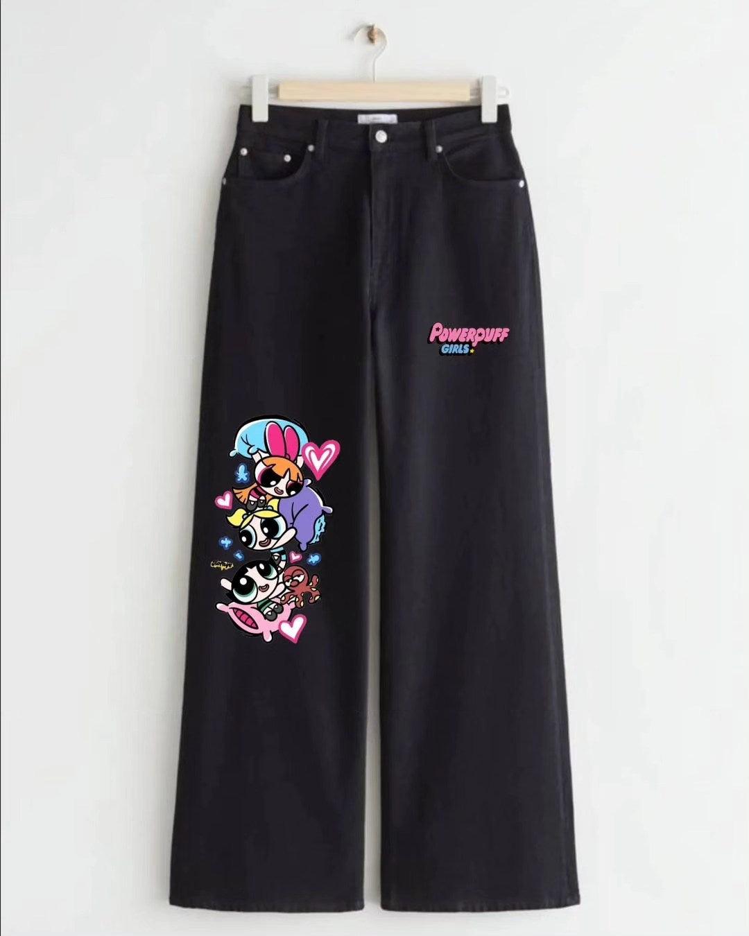 BLACK POWERPUFF DENIM WIDE LEG - THE VOGUE APPARELS