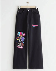 BLACK POWERPUFF DENIM WIDE LEG - THE VOGUE APPARELS