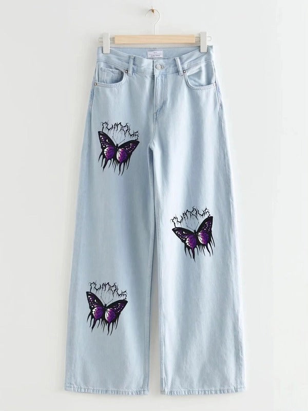 ICE BLUE BUTTERFLY WIDE LEG JEANS - THE VOGUE APPARELS