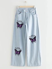 ICE BLUE BUTTERFLY WIDE LEG JEANS - THE VOGUE APPARELS