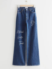 DARK BLUE NATURE GENTLE TEARS WIDE LEG JEANS - THE VOGUE APPARELS