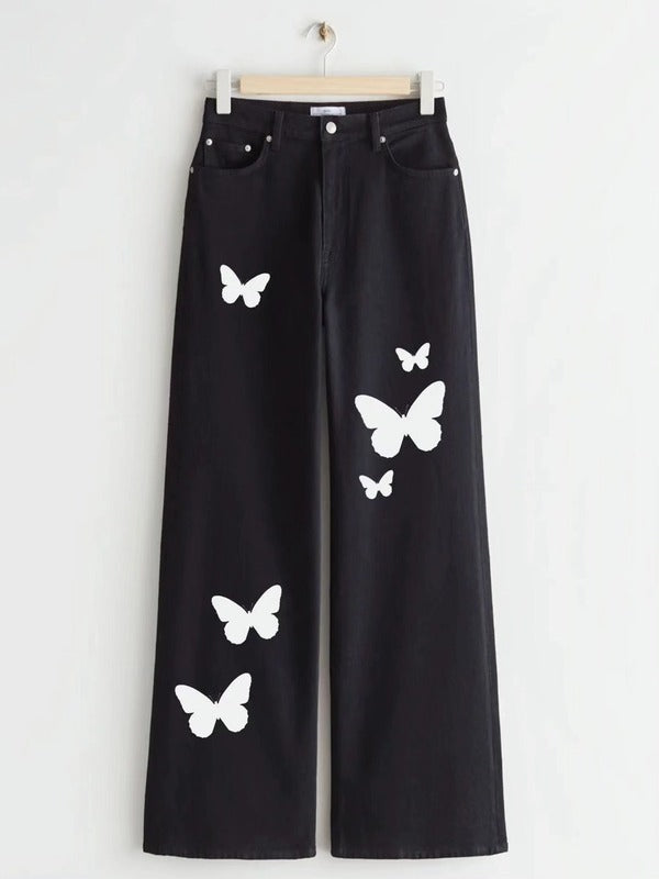 BLACK BUTTERFLY WIDE LEG JEANS - THE VOGUE APPARELS