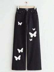 BLACK BUTTERFLY WIDE LEG JEANS - THE VOGUE APPARELS