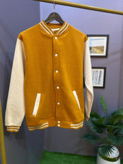 ELITE MUSTARD AND CREAM VARSITY JACKET - THE VOGUE APPARELS