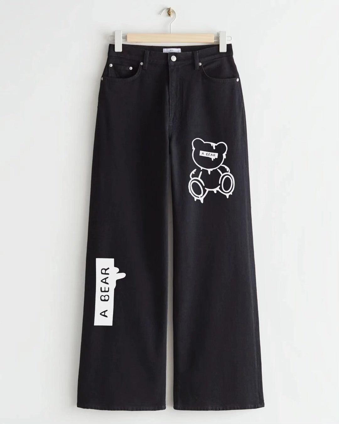 BLACK TEDDY BEAR DENIM WIDE LEG - THE VOGUE APPARELS