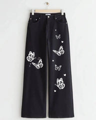 BLACK BUTTFERLY DENIM WIDE LEG - THE VOGUE APPARELS