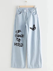 ICE BLUE CAN CHANGE THE WORLD WIDE LEG JEANS - THE VOGUE APPARELS