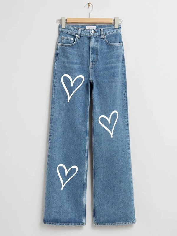MID BLUE HEART WIDE LEG JEANS - THE VOGUE APPARELS