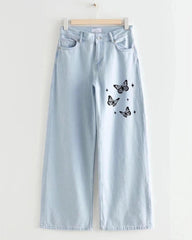 LIGHT BLUE BUTTERFLY DENIM WIDE LEG - THE VOGUE APPARELS