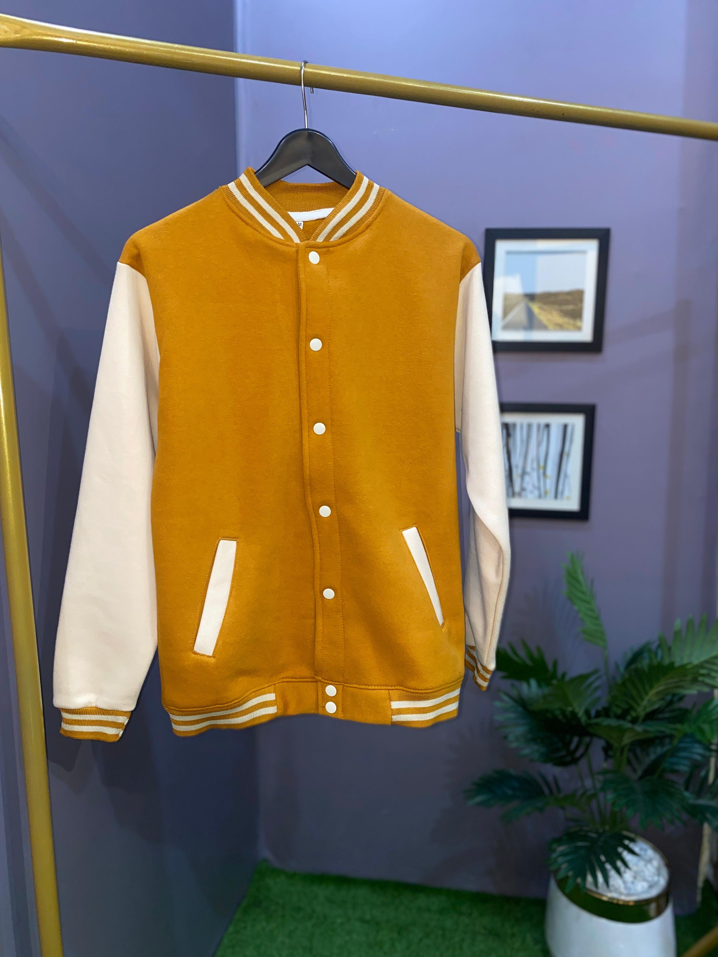 ELITE MUSTARD AND CREAM VARSITY JACKET - THE VOGUE APPARELS