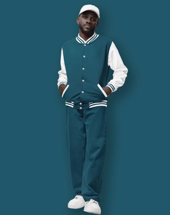 TEAL BLUE VARSITY JACKET - THE VOGUE APPARELS