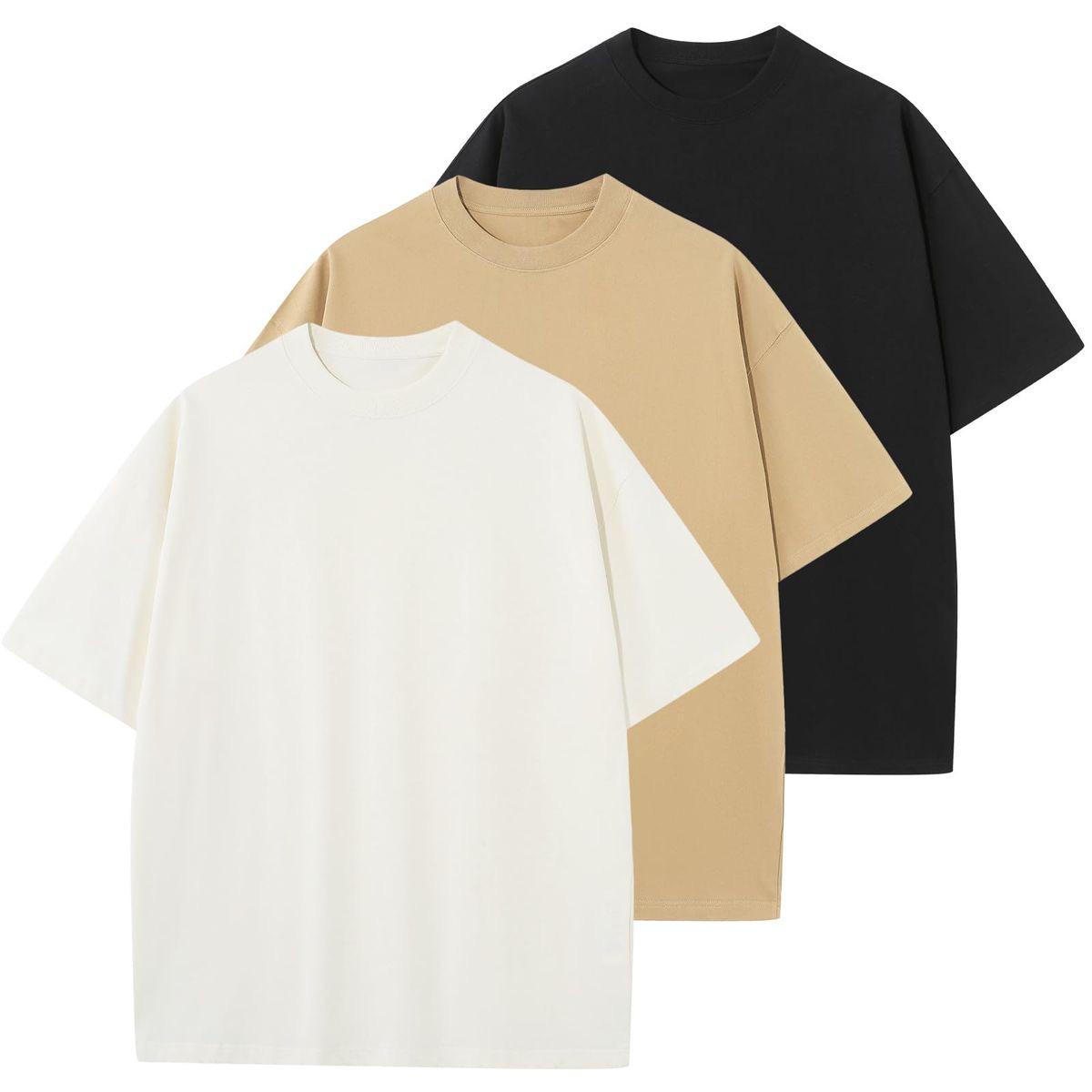 PACK OF 3 OVERSIZED TSHIRT ( WHITE-BEIGE-BLACK ) - THE VOGUE APPARELS